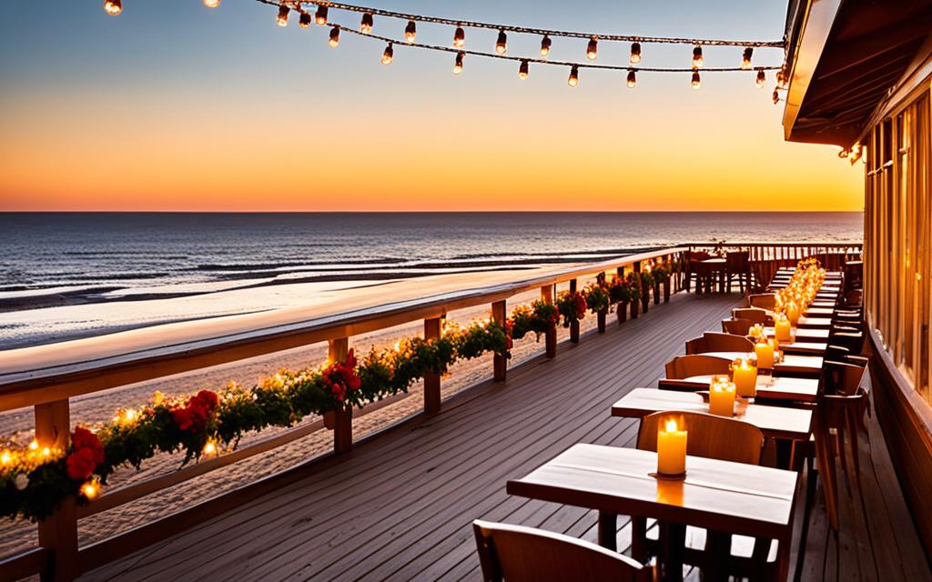 beachside restaurant at sunset